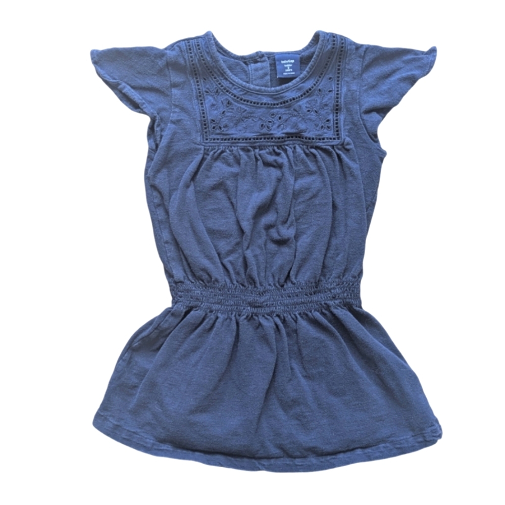 babyGAP Flutter Sleeve Embroidered Yoke Navy Tunic - 2T